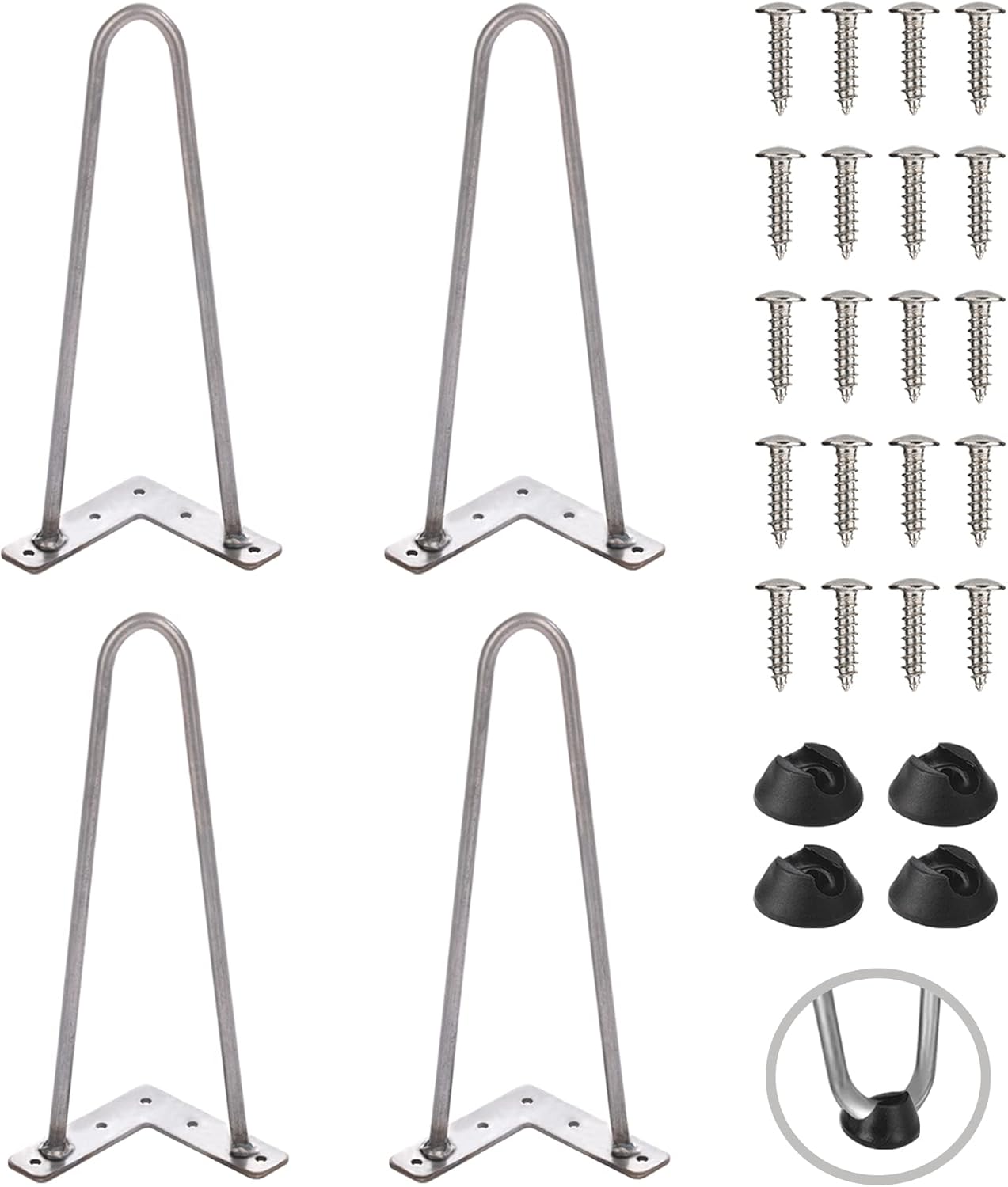 TEN49 Heavy Duty Hairpin Table Leg - 12 Inch Industrial Furniture Legs - Raw Steel Color Solid Rods Metal Leg for Table - Fit for Mid-Century Modern Bed End, Coffee Table, TV Stand, Chair Legs