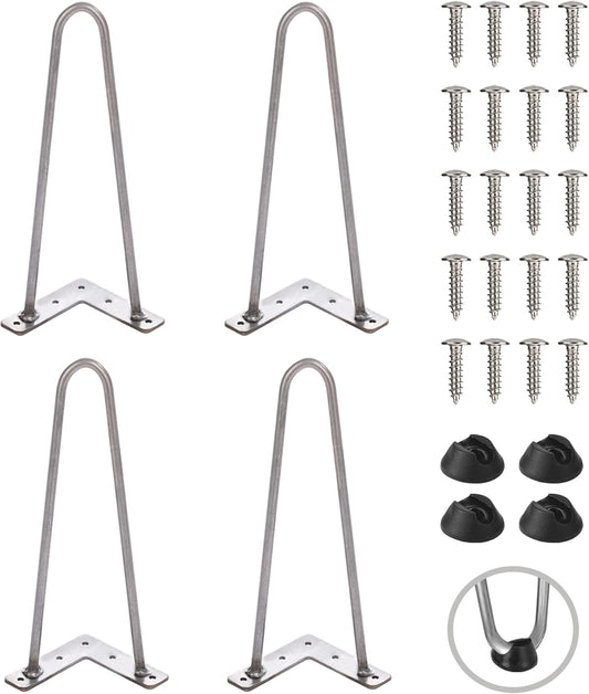 TEN49 Heavy Duty Hairpin Table Leg - 12 Inch Industrial Furniture Legs - Raw Steel Color Solid Rods Metal Leg for Table - Fit for Mid-Century Modern Bed End, Coffee Table, TV Stand, Chair Legs