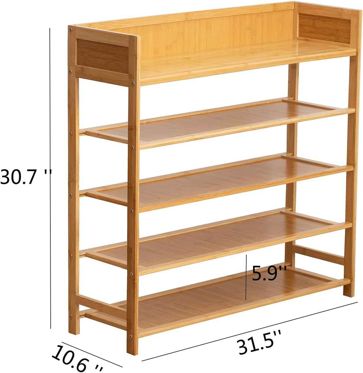 Bamboo Shoe Rack Organizer, 5 Tier Shoe Shelf Storage Organizer, for Entryway, Hallway, and Closet (Nature)