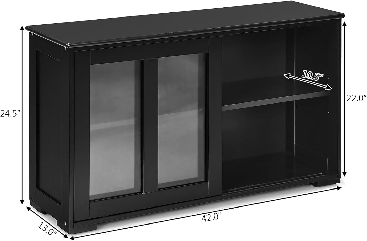 Costzon Sideboard Buffet Cabinet, Wooden Kitchen Storage Cabinet with Adjustable Shelf, Sliding Glass Doors, Accent Coffee Bar Cabinet Console Table for Living Room, Dining Room, Hallway (Black)