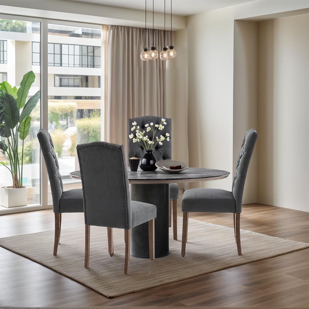 Tufted Upholstered Parsons Dining Chair Set Fabric Diner Accent Stylish Modern Kitchen Living Room with Button Sturdy Solid Wood Legs