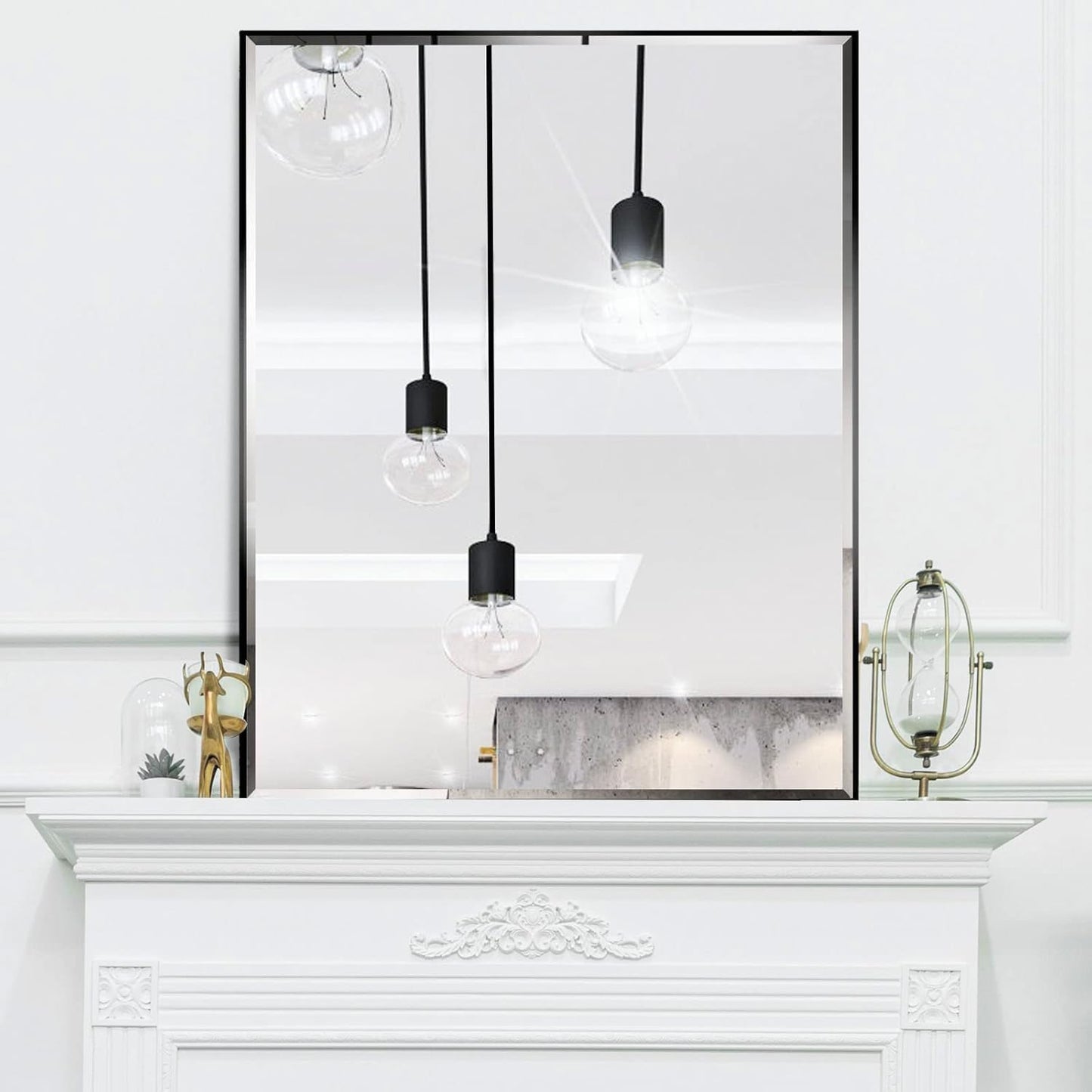 24x32 Inch Black Mirror with Beveled Trim, Aluminum Frame Bathroom Vanity Mirror, Modern Rectangular Wall Mounted Mirror