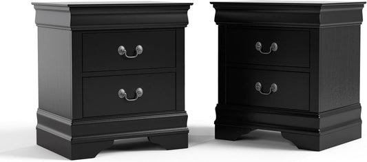 Furniture of America Arabella Traditional Solid Wood Nightstands Set of 2, Bedside Table with Drawers and Antique Nickle Handles, No Assembly Wooden Night Stands for Bedrooms, Guest Room, Dorm, Black