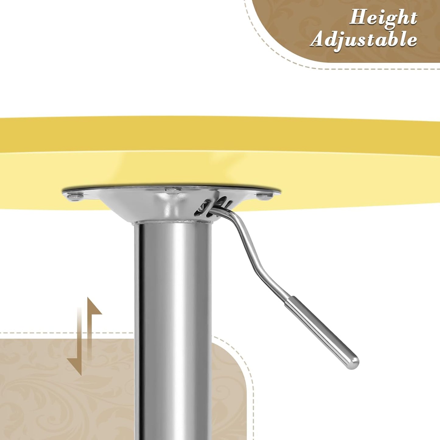 Athena Collection Bar Table with Swivel Top, Round Bistro Pub Bar Height Cocktail Table with Height Adjustable top and Metal Silver Base for Home Outdoor Party Event, Yellow