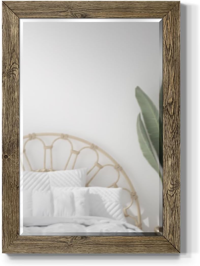 Renditions Gallery Walnut Vanity Mirror Rectangular Barnwood Framed Wall Mirror for Home Decor, Vertical or Horizontal Hanging, 29X41