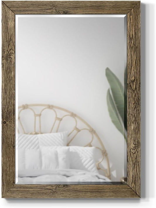 Walnut Vanity Mirror Rectangular Barnwood Framed Wall Mirror for Home Decor, Vertical or Horizontal Hanging, 41x29