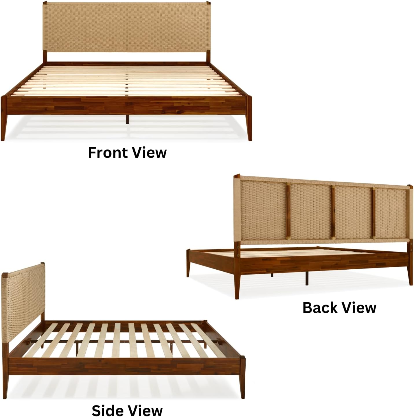 Bme Selina King Bed Frame and Headboard - Handcrafted Paper Cord Headboard, 12-Slat Support, No Box Spring Needed - Easy Assembly, Dark Chocolate
