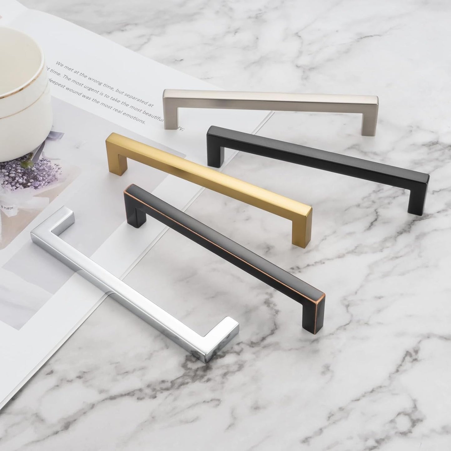 KOOFIZO Solid Square Bar Cabinet Handle - Oil Rubbed Bronze Furniture Pull, 7.6 Inch/192mm Screwhole Distance, 10-Pack for Kitchen Cupboard Door, Bedroom Dresser Drawer, Bathroom Hardware