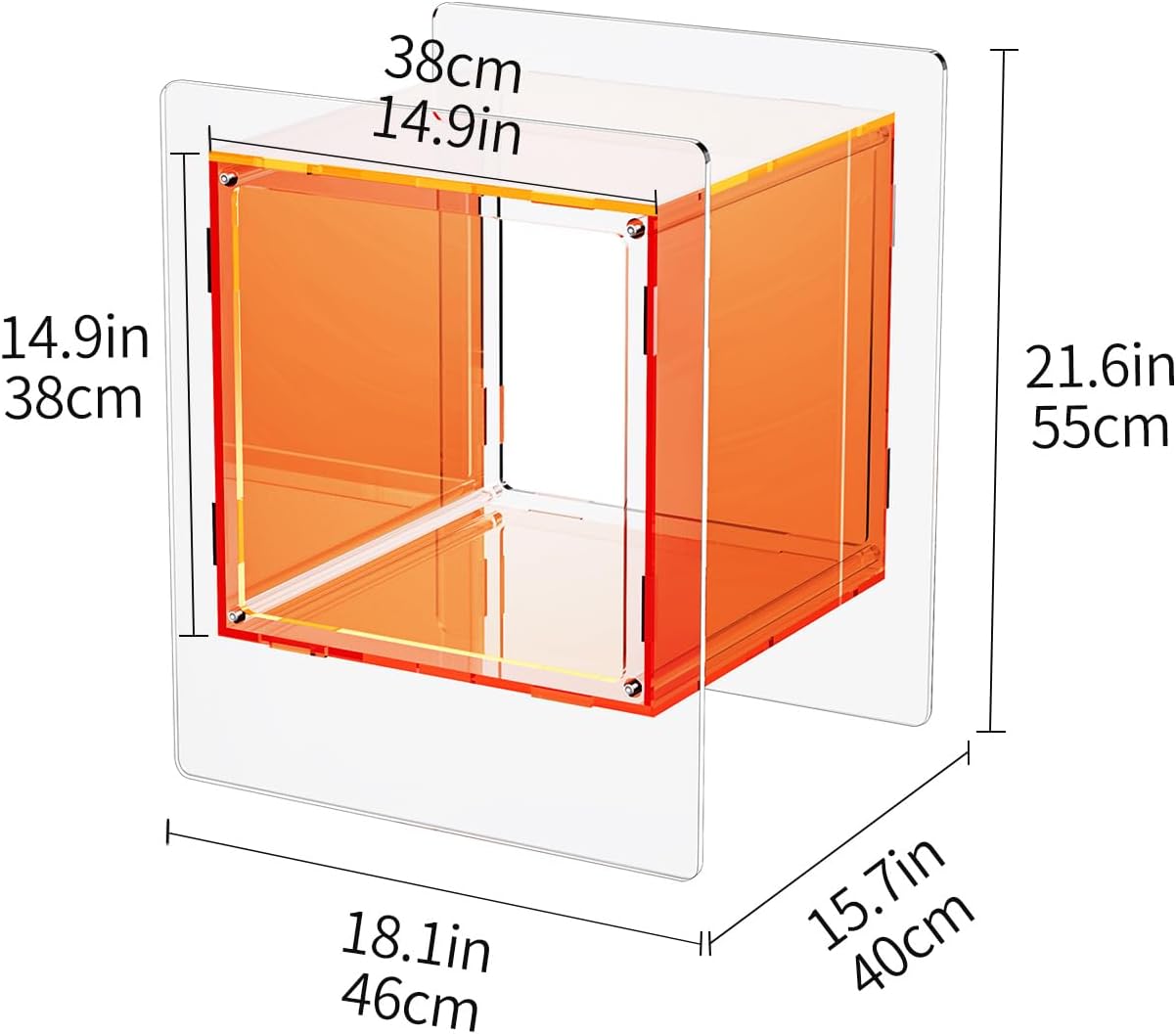 Acrylic Nightstand Colorful Bedside Table with Open Storage Shelf,Clear Side Table for Living Room (1, Orange)