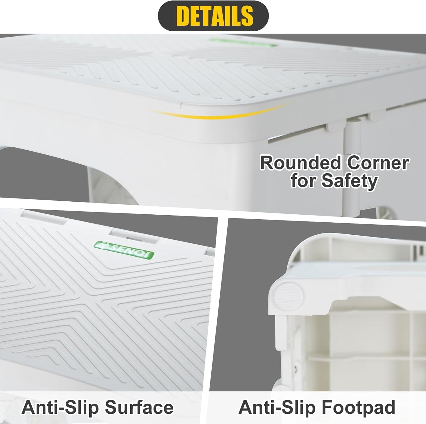 Folding 2-Step Stool for Adults Kids Non-Slip Collapsible Portable Step Stool for Kitchen Home Toilet Bedroom Office Bathroom Rv,Holds 300 Lbs(White)