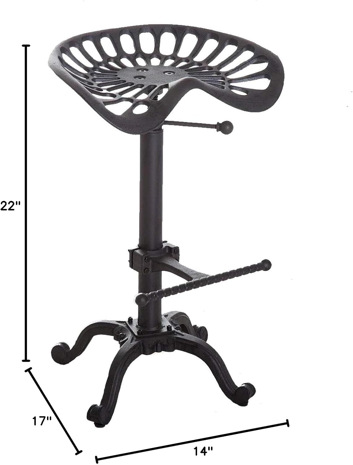 LOKKHAN Rustic Industrial Bar Stool - Cast Iron Tractor Seat - Adjustable Counter Height Swivel Breakfast Bar - Farmhouse Metal Stool - 19.7-26.8 Inch Seat Height