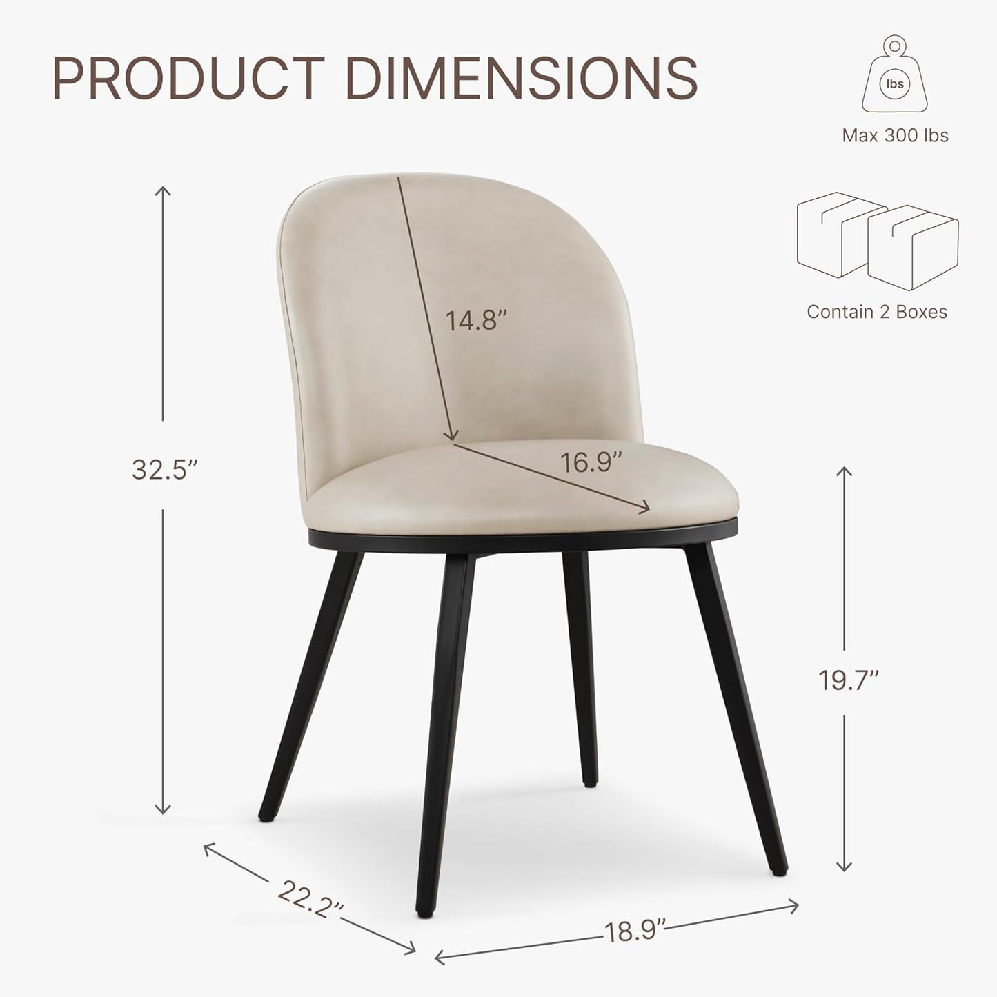 Dining Chairs Set of 4, Faux Leather Upholstered Dining Room Chairs with Ergonomic Backrest & Metal Legs, Modern Kitchen Side Chairs for Home, Restaurant, and Café, Beige, 2 Boxs