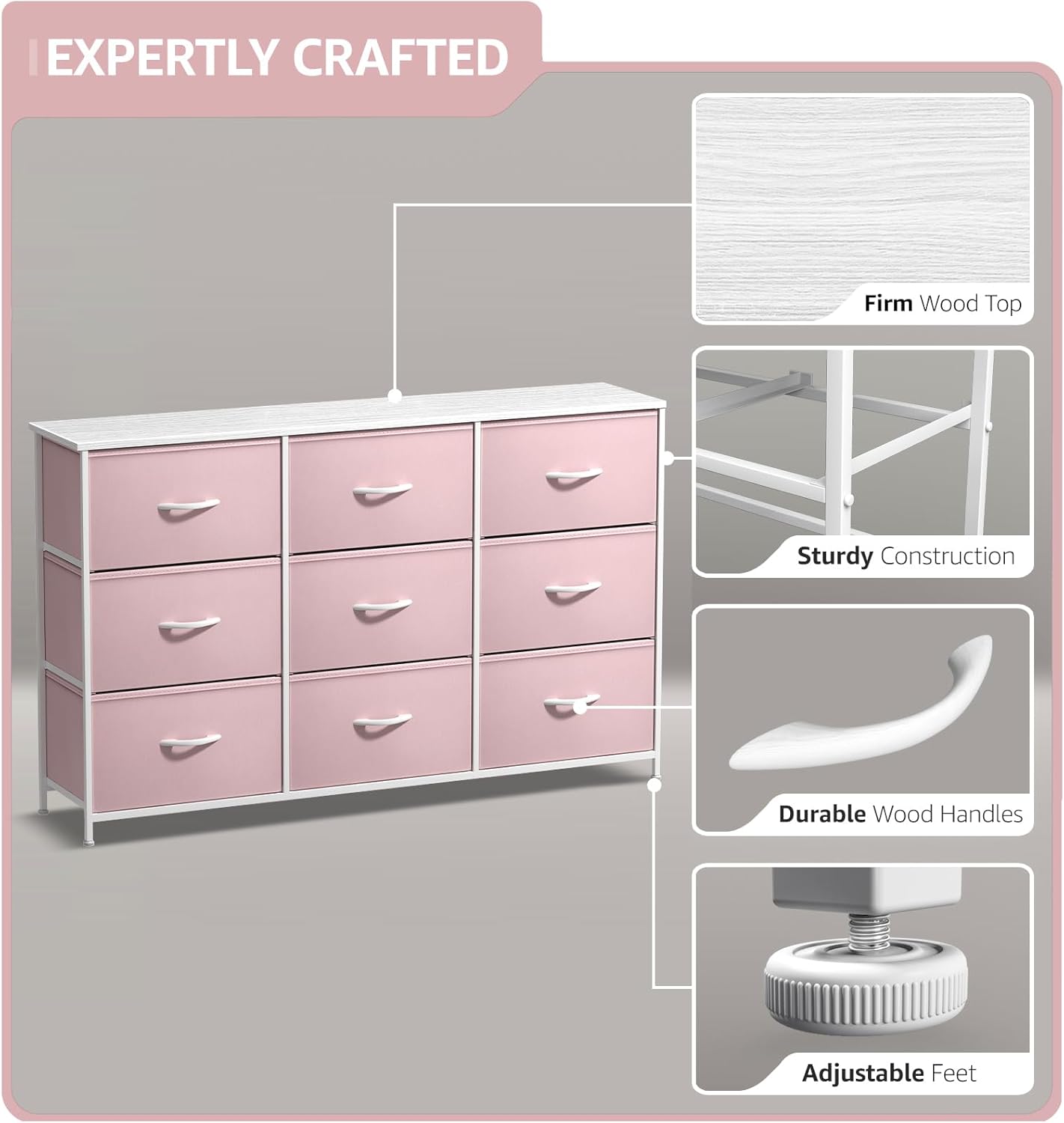Sorbus Kids Dresser with 9 Drawers - Storage Unit Organizer Chest for Clothes - Bedroom, Kids Room, Nursery, & Closet