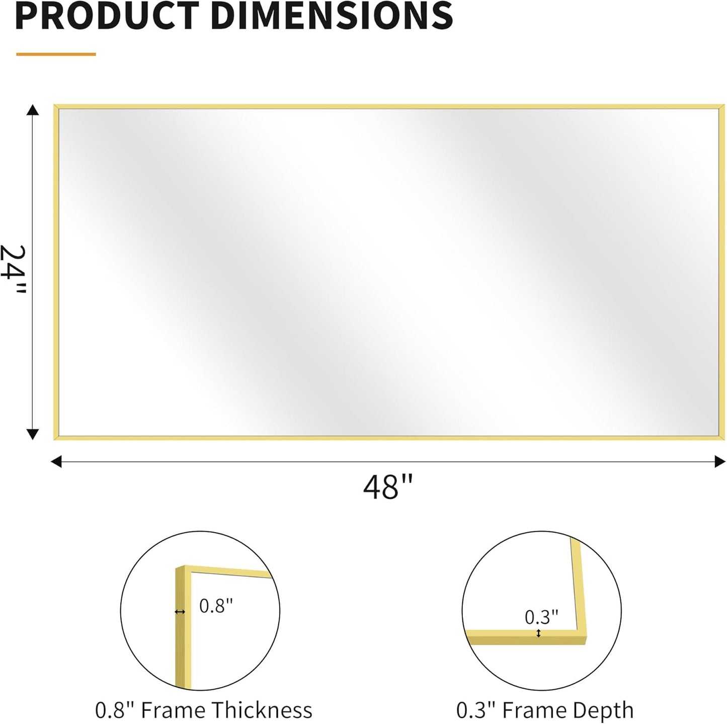 KOCUUY 24x48 Inch Large Gold Wall Mounted Mirror,Aluminum Framed Decorative Rectangular Bathroom Mirror for Wall Over Sink,Vanity Mirror for Bedroom Living Room Bathroom,Functional Oversized Mirror