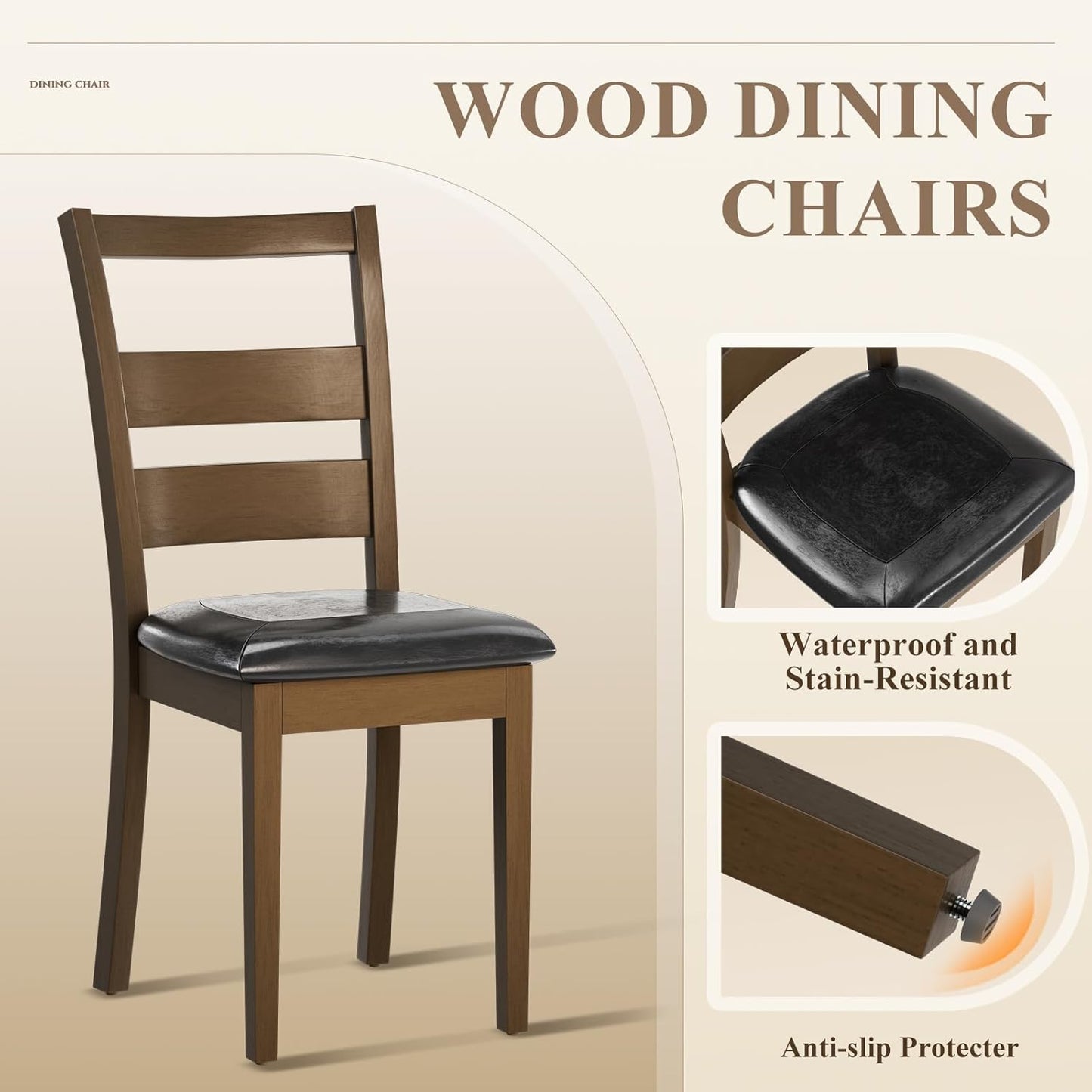 COLAMY Upholstered Dining Chairs Set of 4, PU Leather Ladder High Back Dining Room Kitchen Side Chair with Adjustable Foot Pegs, Dark Brown