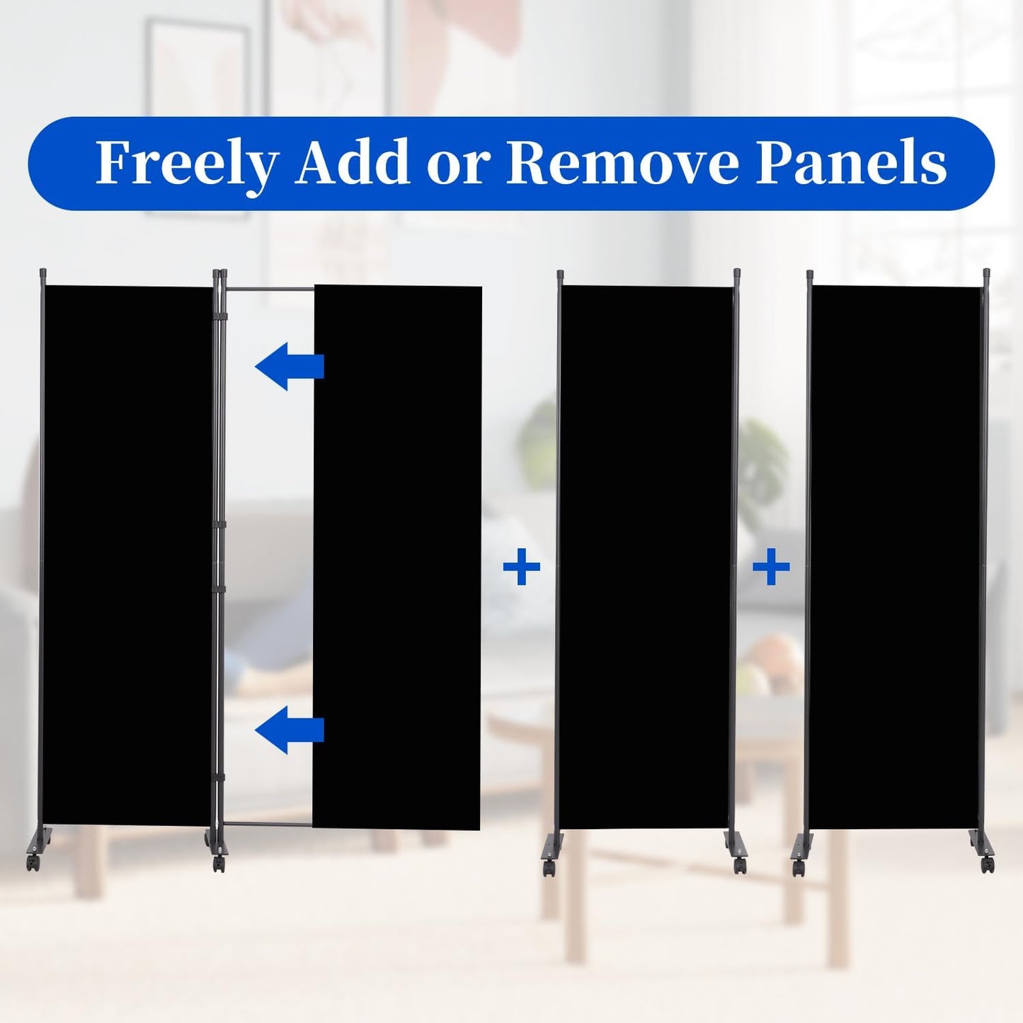 Room Divider 6FT Room Partition with Lockable Wheels, (Thicked Metal Base) Room Dividers, Freestanding Indoor Folding Privacy Screens, Portable Fabric Wall Divider for Room Separation, Black