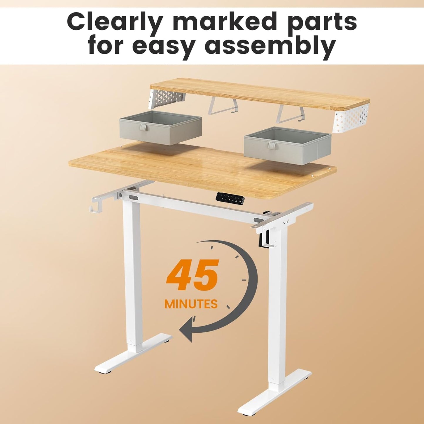 Small Standing Desk with Drawers and Brushless Motor,Electric Sit Stand Desk for Walking Pad,Ergonomic Stand Up Desk for Home Office & Gaming,3 Memory Height Preset & Hooks(40" x 24", Oak)