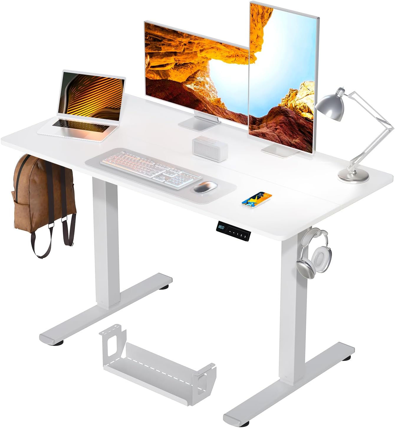Kingant Electric Standing Desk Height Adjustable Stand Up Desks [48x 20 Inch] - Sit Stand Desk Ergonomic Rising Desks Computer Stand Desk for Home Office Workstation & Cable Management