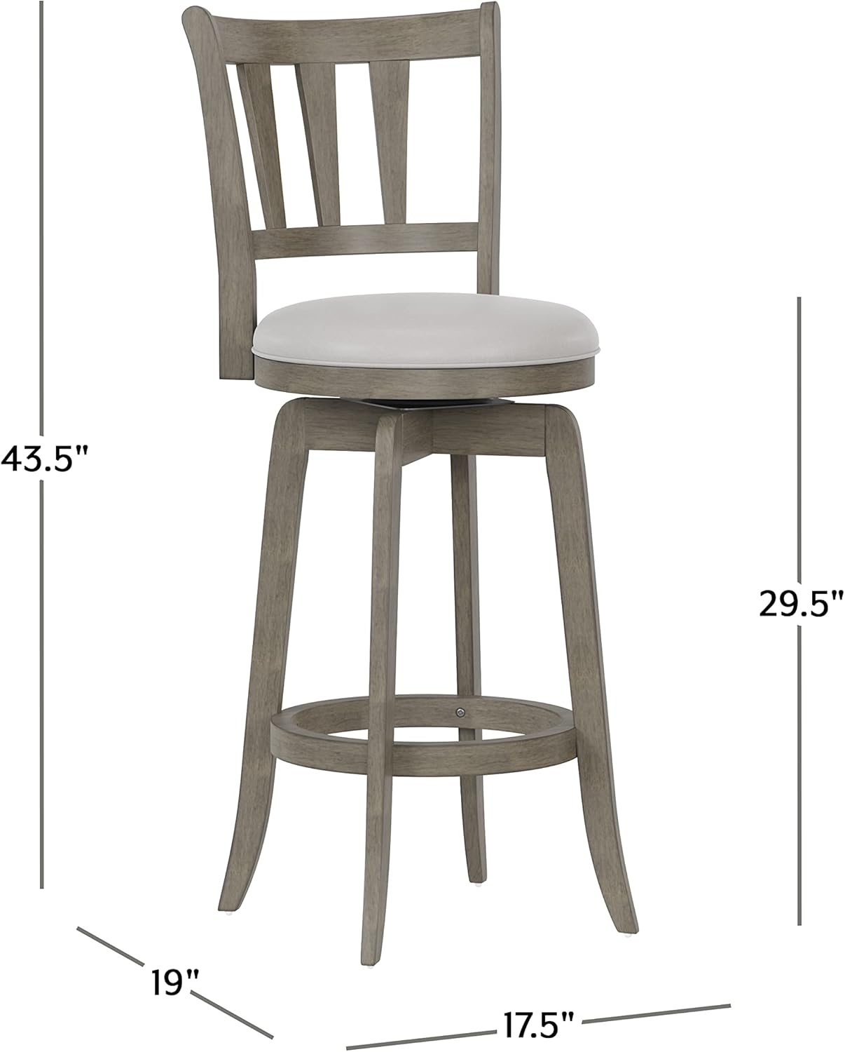 Hillsdale, Presque Isle Wood Bar Height Swivel Stool, 19"D x 17.5"W x 43.5"H, Aged Gray