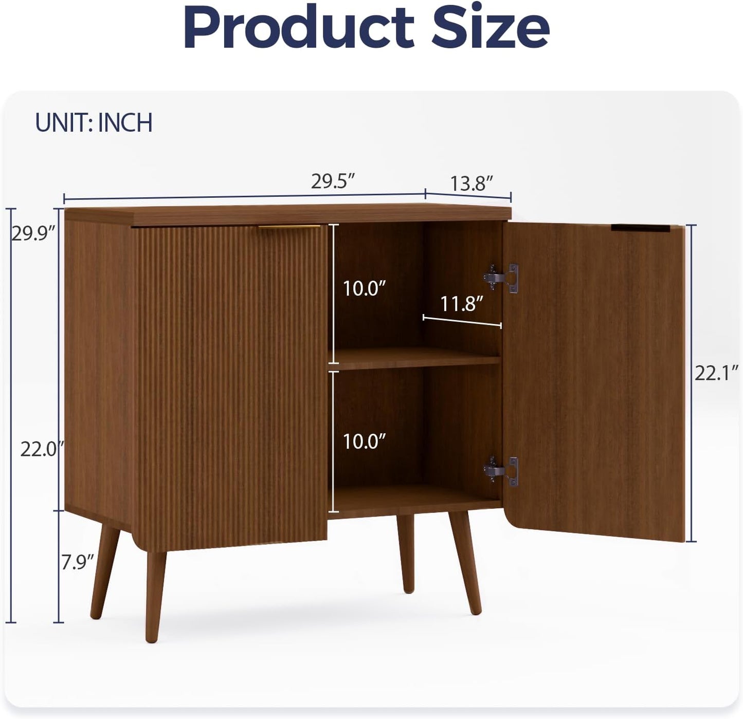 Fluted Buffet Cabinet – Modern Wood Sideboard with 2-Doors & Shelves, Multifunctional Storage Cabinet & Credenzas for Entryway, Dining & Living Room, Walnut