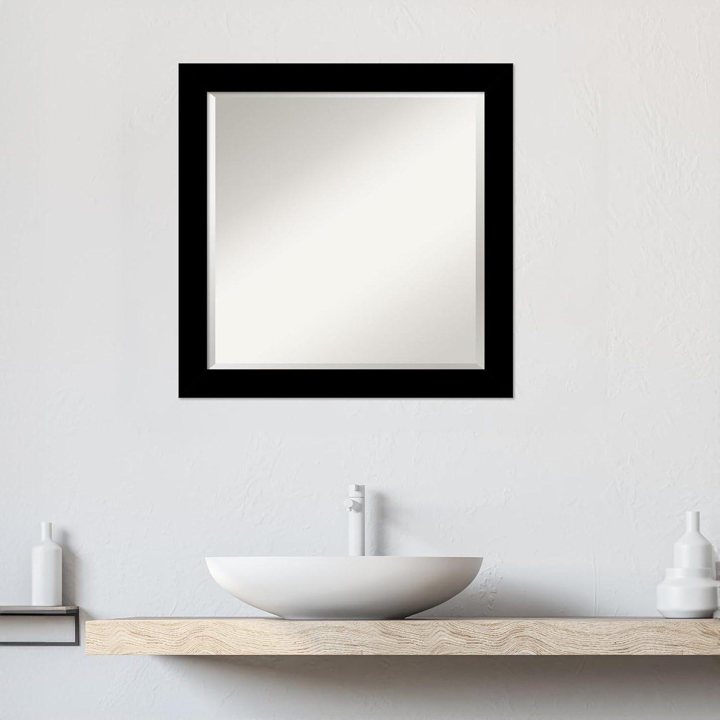 Amanti Art Black Bathroom Mirror for Over Sink, 24x24 Brushed Black Square Vanity Mirror, Medium Modern Contemporary Frame, Hangs Horizonally and Vertically, Bathroom Wall Decor, Beveled Edge