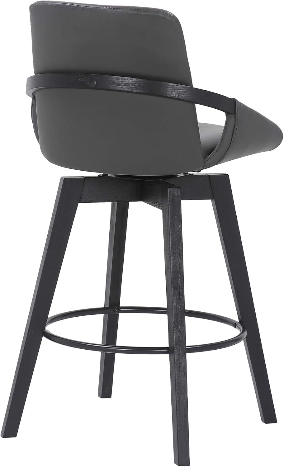 Armen Living Baylor Mid Century Modern Swivel Bar Stool for Kitchen Island Counter in Gray Faux Leather and Black Wood, 26" Seat Height
