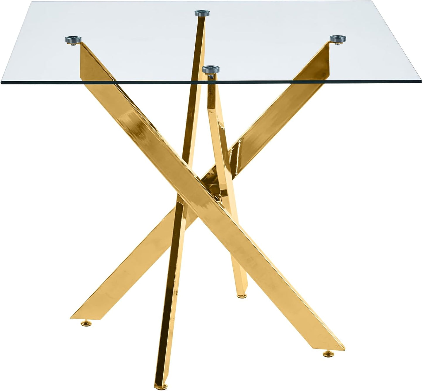 Dining Table for 4 Modern 35.43" Rectangular Glass Dining Table Kitchen & Dining Room Tables with Metal Base for Dining Room and Apartment, Golden