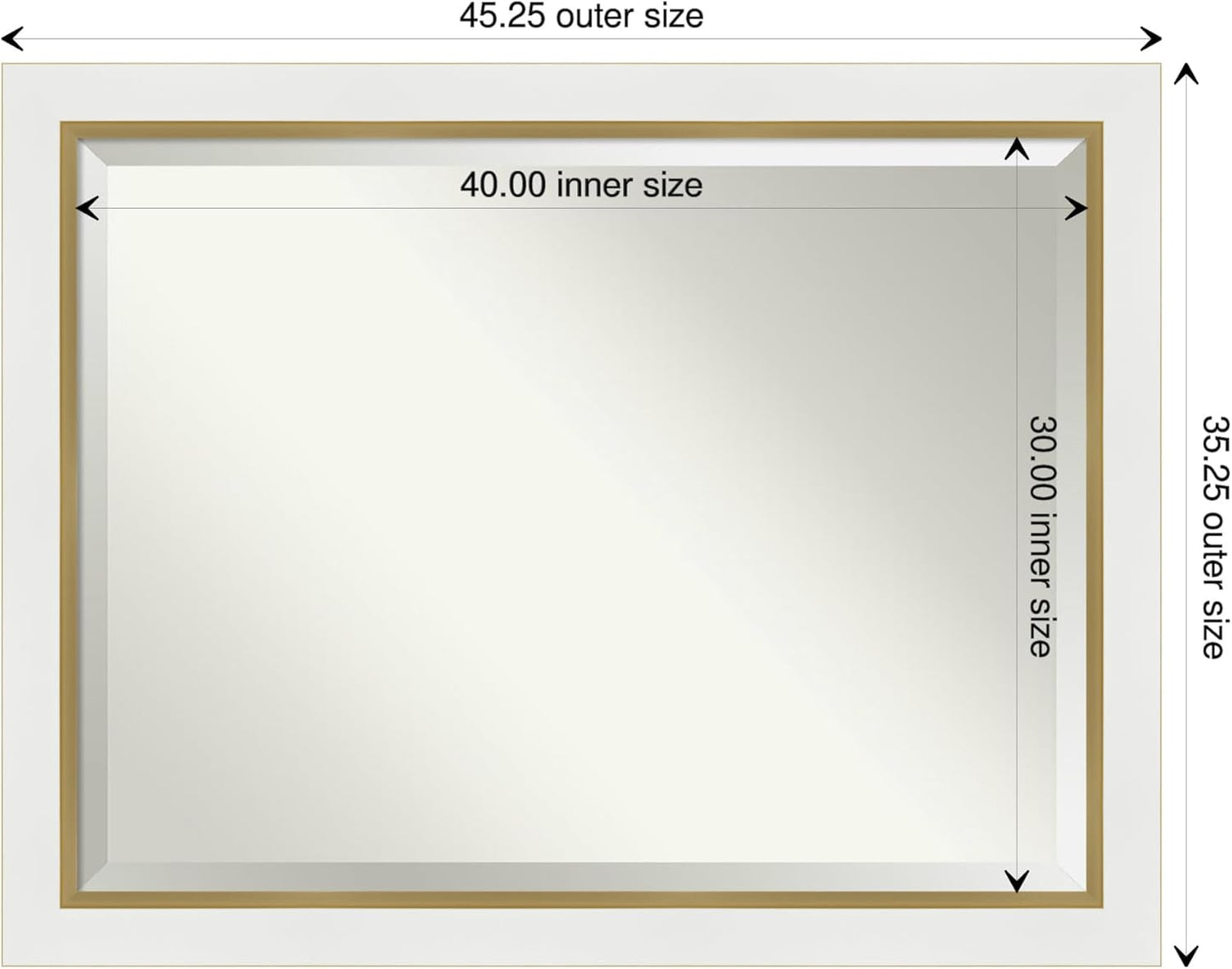 Amanti Art White Bathroom Mirror for Over Sink, 35x45 Eva White Gold Rectangle Vanity Mirror, X-Large Modern Contemporary Frame, Hangs Horizonally and Vertically, Bathroom Wall Decor, Beveled Edge