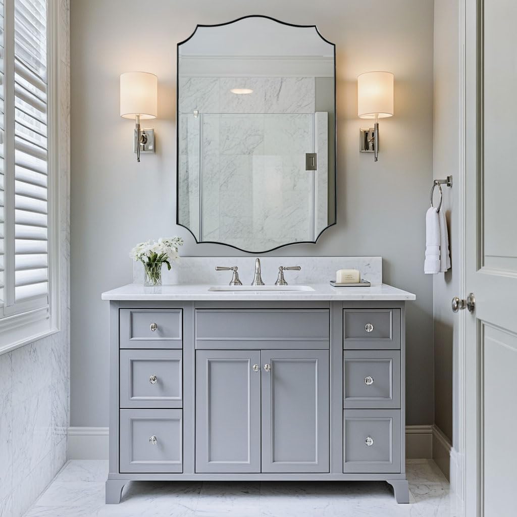 ANDY STAR Brushed Nickel Bathroom Mirror, 24x36’’ Silver Wavy Wall Mirror, Modern Bathroom Vanity Mirror HD Reflection, Anti-Rust Metal Frame Mirror for Bathroom Hangs Vertical or Horizontal