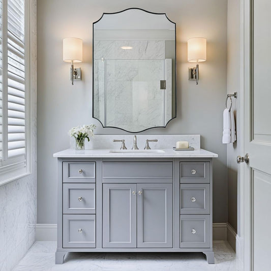 ANDY STAR Brushed Nickel Bathroom Mirror, 24x36’’ Silver Wavy Wall Mirror, Modern Bathroom Vanity Mirror HD Reflection, Anti-Rust Metal Frame Mirror for Bathroom Hangs Vertical or Horizontal