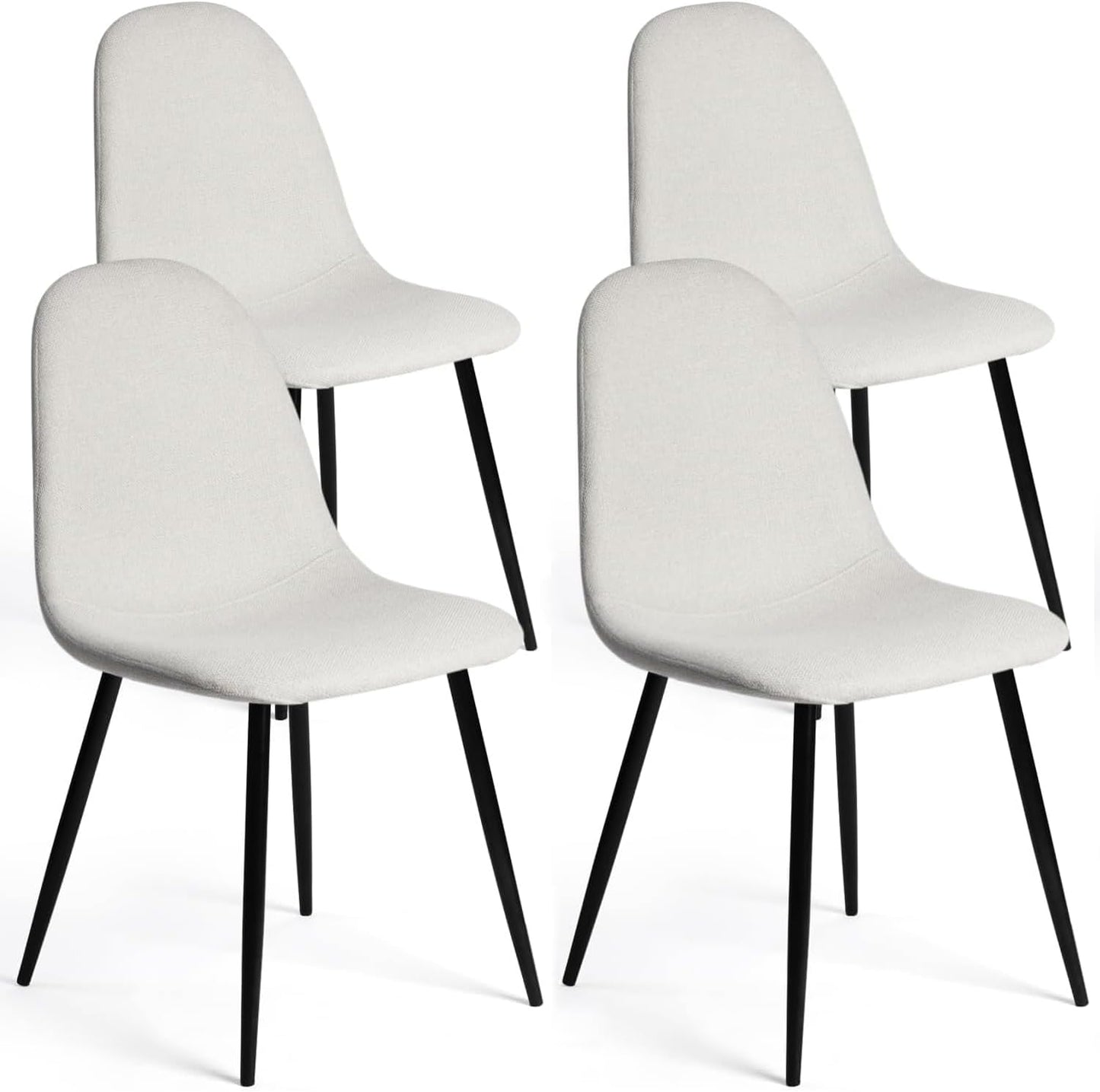 FurnitureR Dining Chairs Set of 4 Comfortable Upholstered, Fabric Mid-Back Armless Accent Side Chairs for Home, Kitchen, Living Room, Bedroom, Restaurant, and Café (Off White)