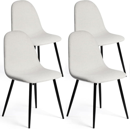 FurnitureR Dining Chairs Set of 4 Comfortable Upholstered, Fabric Mid-Back Armless Accent Side Chairs for Home, Kitchen, Living Room, Bedroom, Restaurant, and Café (Off White)