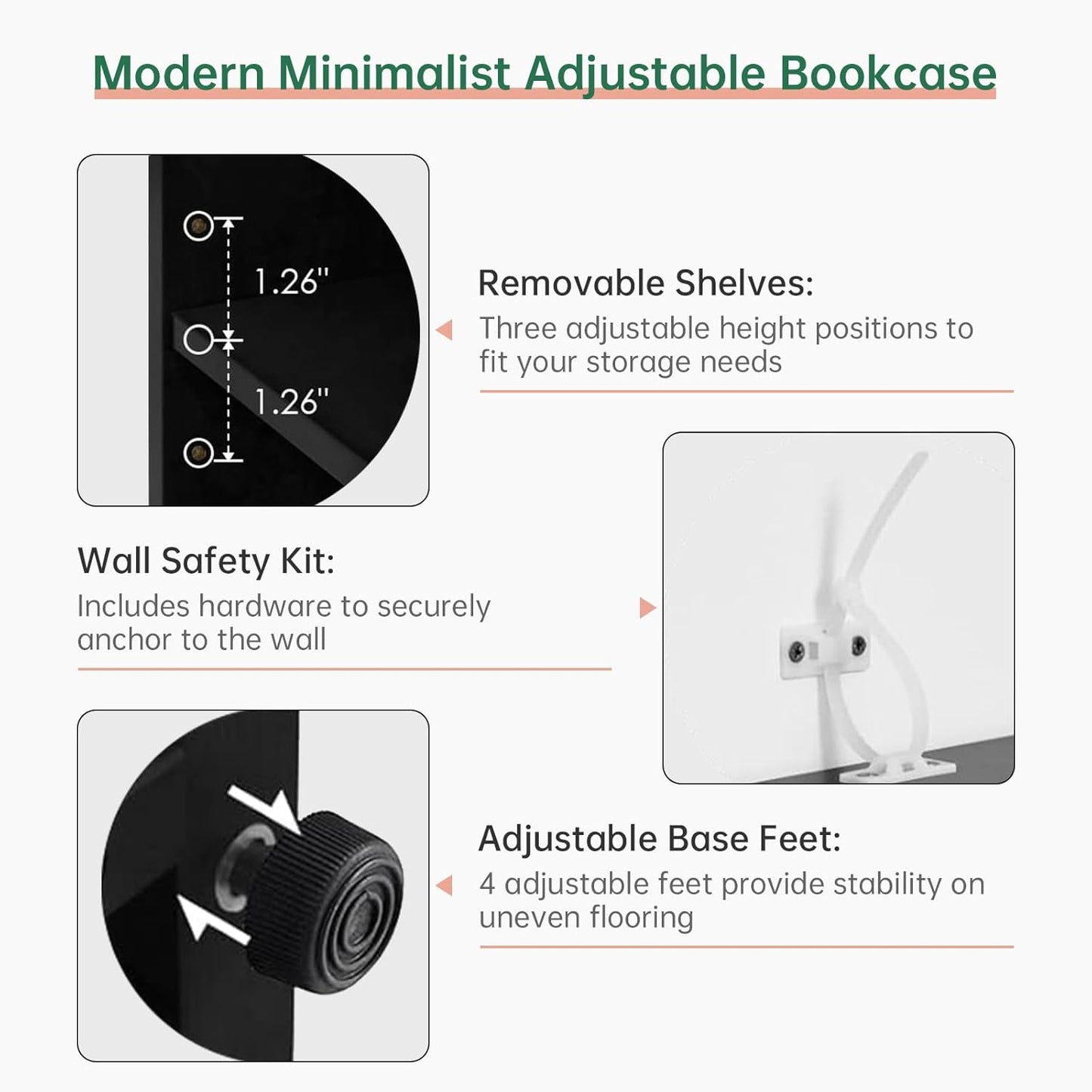 NicBex 59.8“ Heavy Dute Wood Bookcase with Adjustable Shelves, Modern Manga Bookshelf for Living Room, Office, Small Spaces, Manga and Book Shelves Storage, Tip-Over Resistant, 33" Wide Black