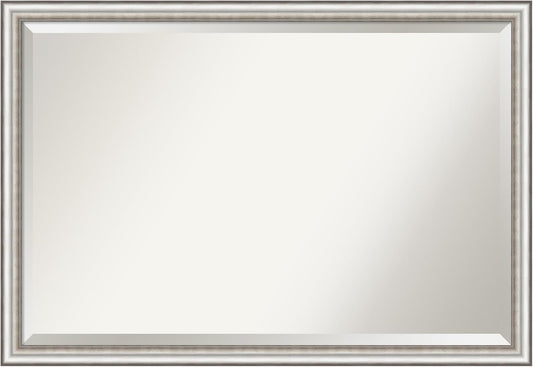Amanti Art Silver Bathroom Mirror for Over Sink, 27x39 Salon Silver Narrow Rectangle Vanity Mirror, Large Traditional Frame, Hangs Horizonally and Vertically, Bathroom Wall Decor, Beveled Edge