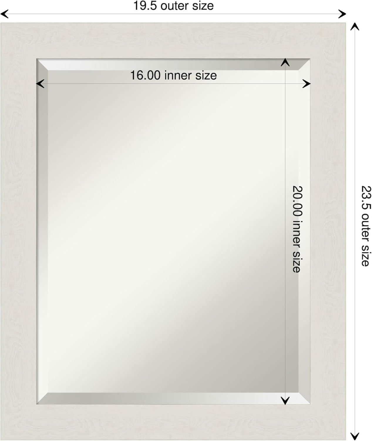 Amanti Art White Bathroom Mirror for Over Sink, 24x20 Rustic Plank White Narrow Rectangle Vanity Mirror, Small Rustic Farmhouse Frame, Hangs Horizonally and Vertically, Bathroom Wall Decor, Beveled