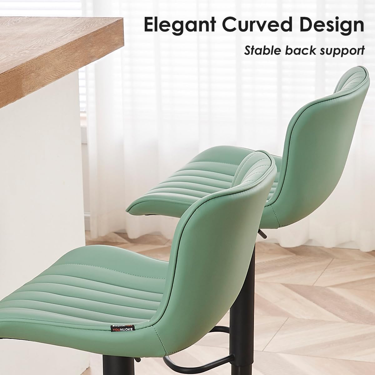 YOUNUOKE Counter Height Bar Stools Kitchen Island Barstools Set of 2 Adjustable Swivel Counter Stool Bar Height Island Chairs with Back, Sea Green