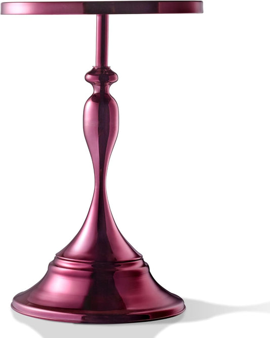 HOMES: Inside + Out Halric Modern 24" Tall Round End Table with Decorated Tabletop and Iron Metal Base, Accent Furniture, Elegant Pedestal Stand for Living Room, Home Office, Chrome Purple