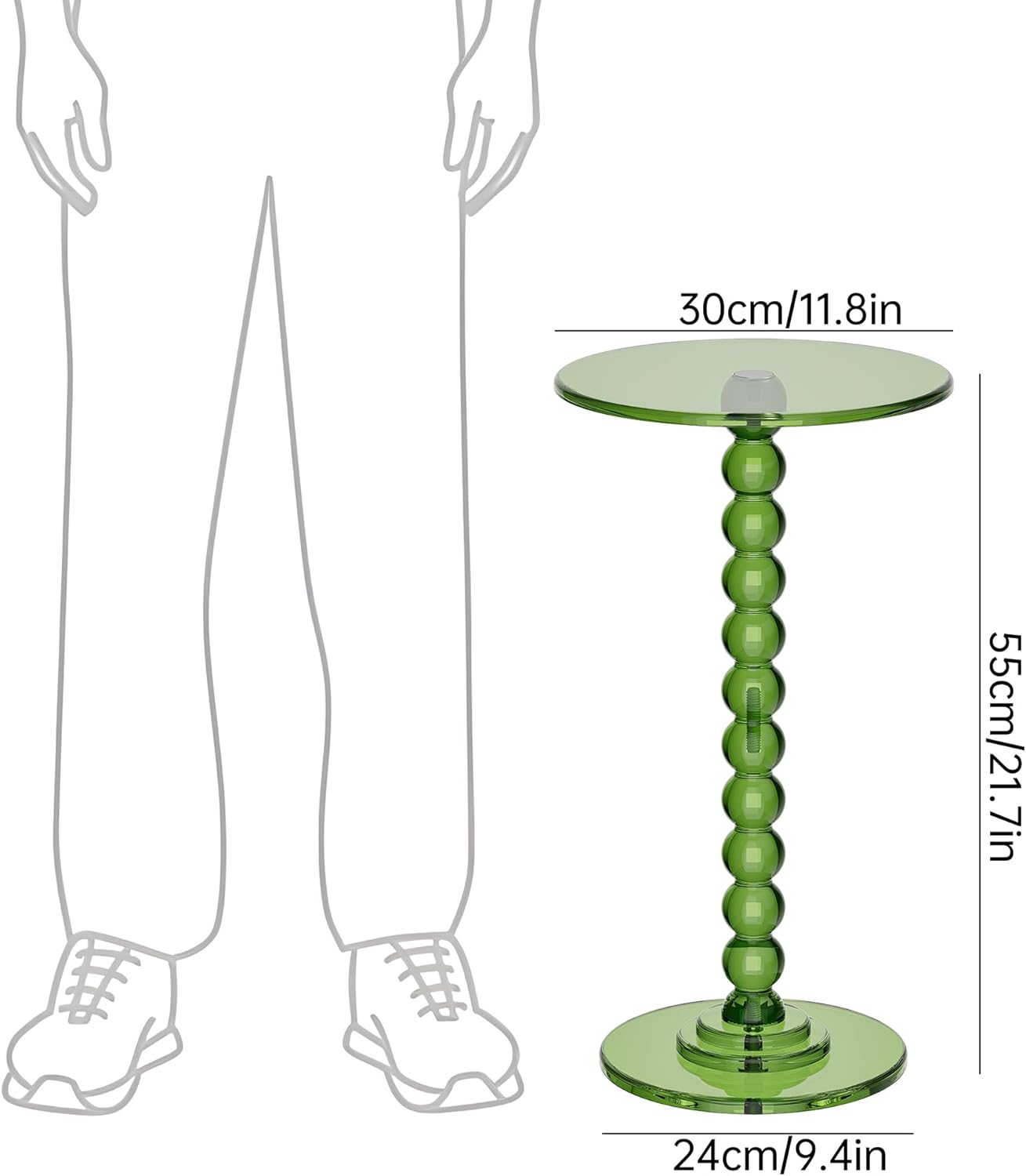 Acrylic Side Table, End Table Round Top with Solid Post for Living Room, Bedroom, Balcony, Easy Assembly (Pedestal, Green)