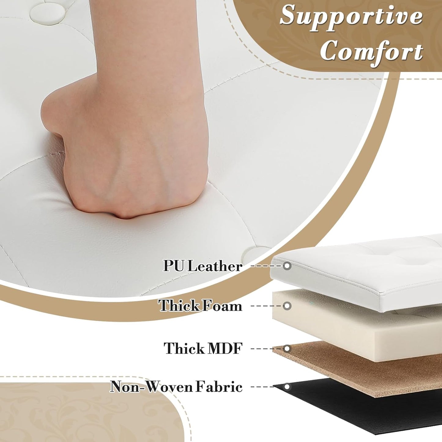 Athena Collection 24.5 Inch Small Ottoman with Storage, Round PU Leather Storage Ottoman Foot Rest with Removable Lid, Multipurpose Footstool Footrest for Livingroom, Bedroom, Dorm, White