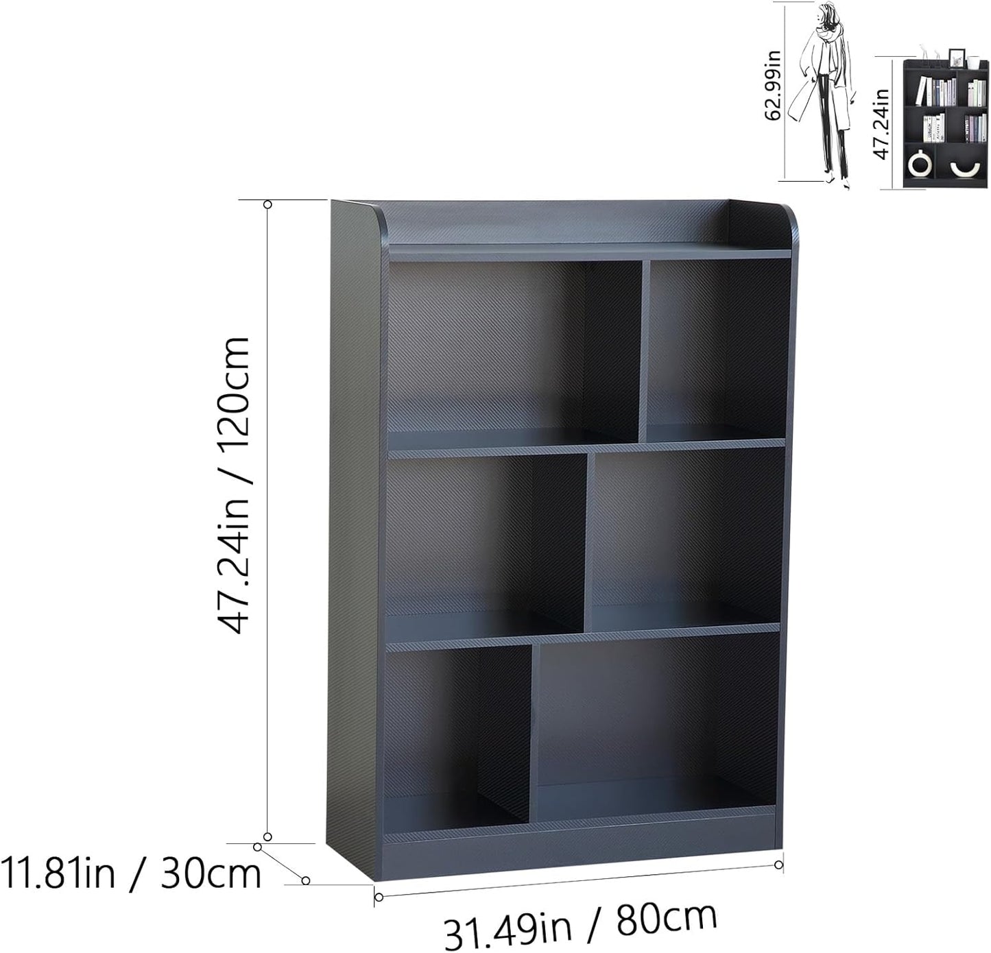 Book Shelf with Back Panel Stability 6 Cube Bookcase Multifunctional Cube Storage Organizer for Bedroom Living Room Office Closet School in Black with 31.49''W