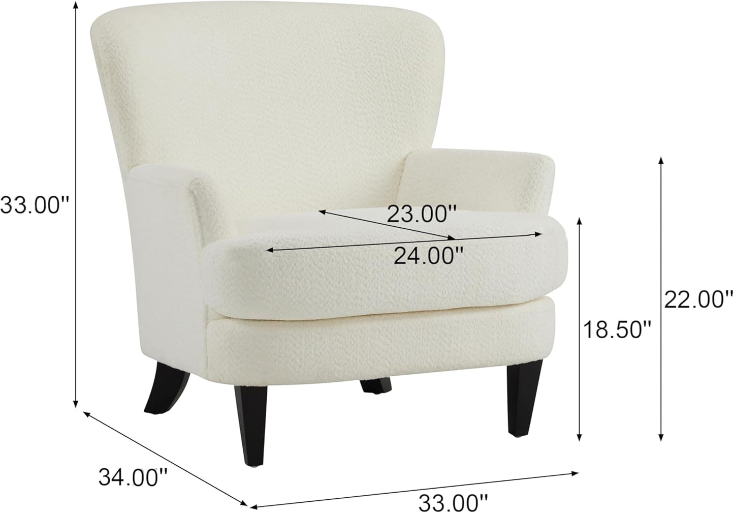 Christopher Knight Home Colby Boucle Upholstered Club Chair, Living Room Accent Chair, Wooden Frame, Flared Armrest, Plush Thick Cushion, Reading Lounge Chair, Space-Saving Furniture, Off-White+Black
