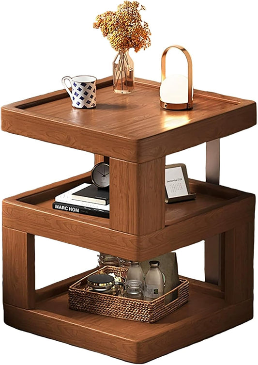 Solid Wood Nightstand,End Tables Bedroom Small Shelf Modern Nightstand Wood Side Table (Walnut Brown-21.3 * 13.8 * 13.8)