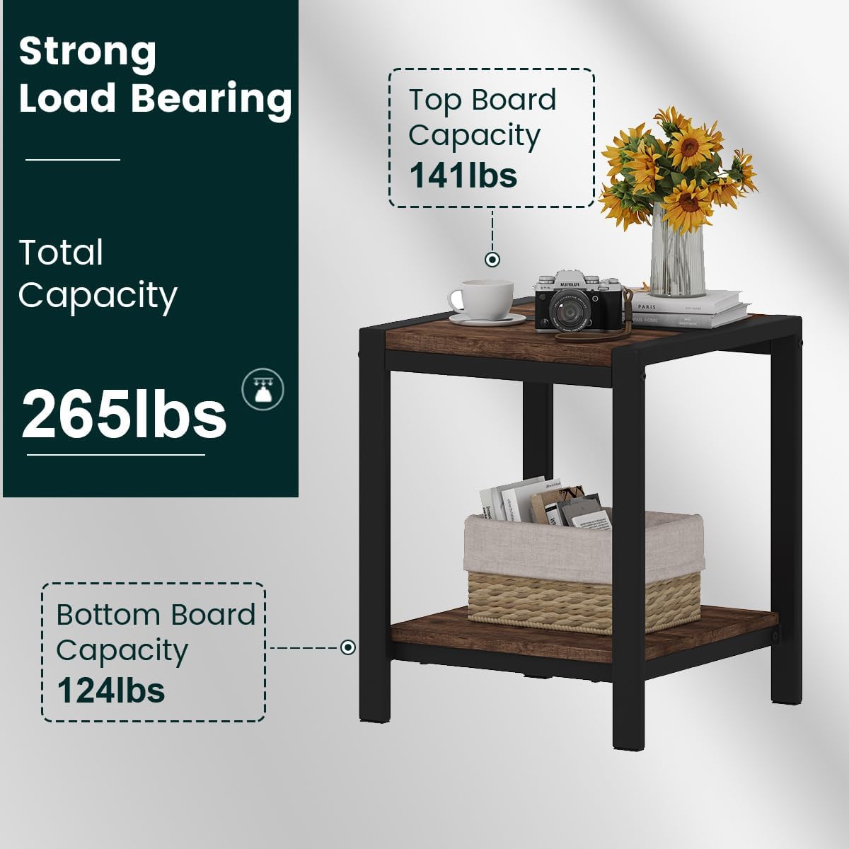 BON AUGURE End Table, Small Side Table for Living Room, Night Stand, Bedside Tables with 2-Tier Storage Shelves for Bedroom, Small Spaces (Rustic Oak)