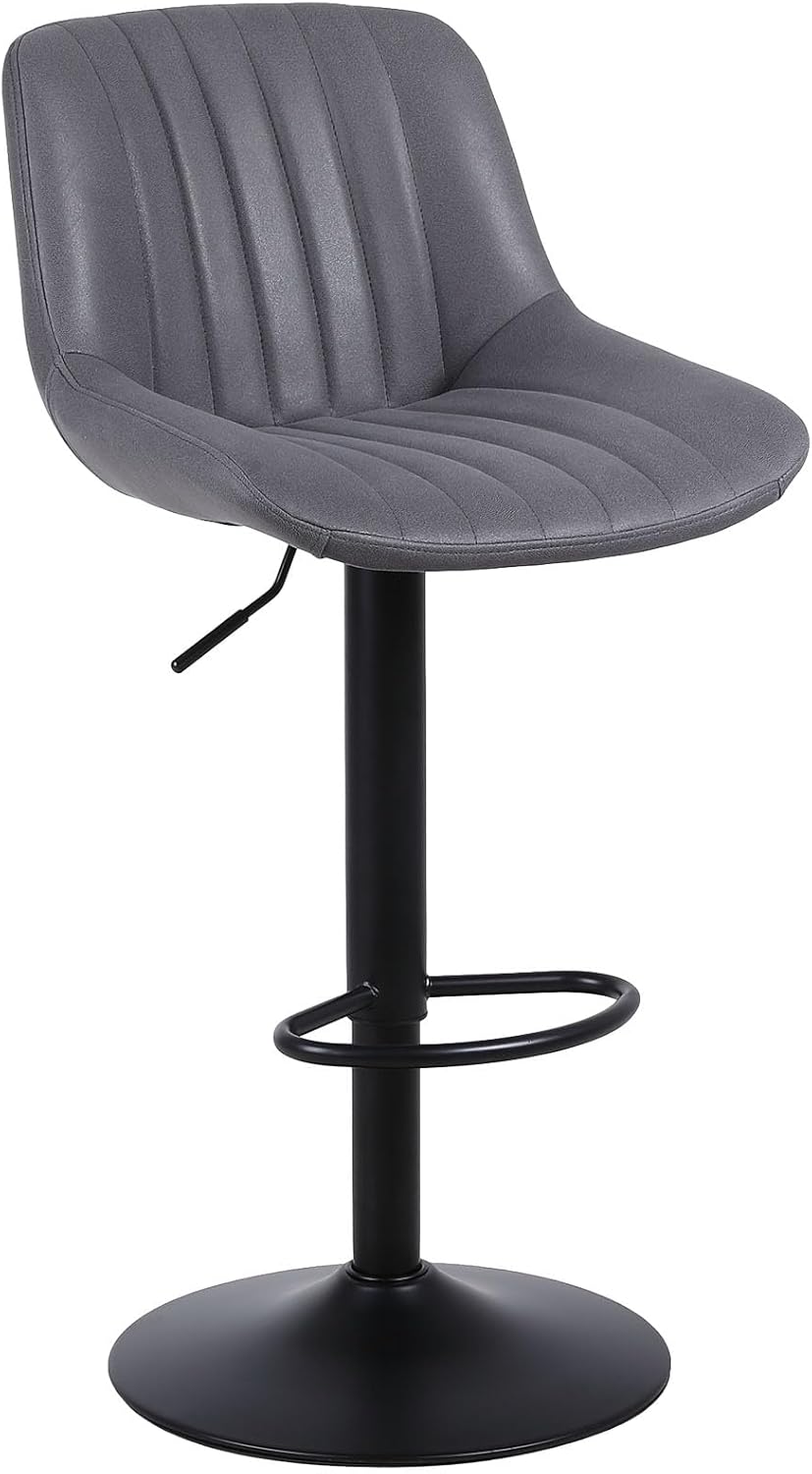 Bar Stools Set of 1, Swivel Counter Height Barstools with Back, Adjustable PU Leather Bar Chairs, Modern Armless Kitchen Island Stool, Dark Grey