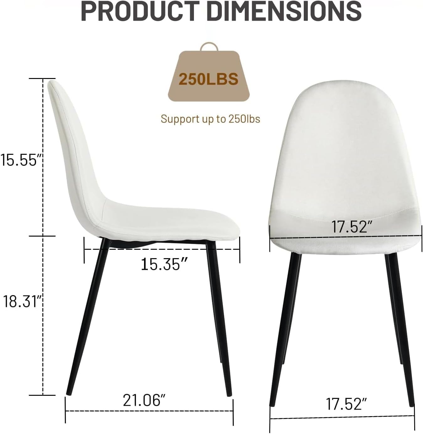 FurnitureR Dining Chairs Set of 4 Comfortable Upholstered, Fabric Mid-Back Armless Accent Side Chairs for Home, Kitchen, Living Room, Bedroom, Restaurant, and Café (Off White)