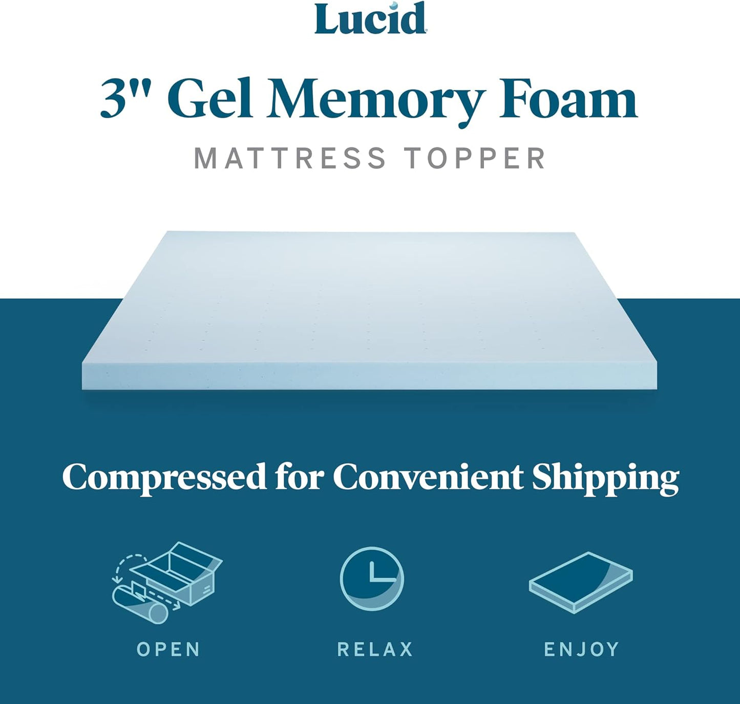 LUCID 3-inch Ventilated Gel Memory Foam Mattress Topper - King