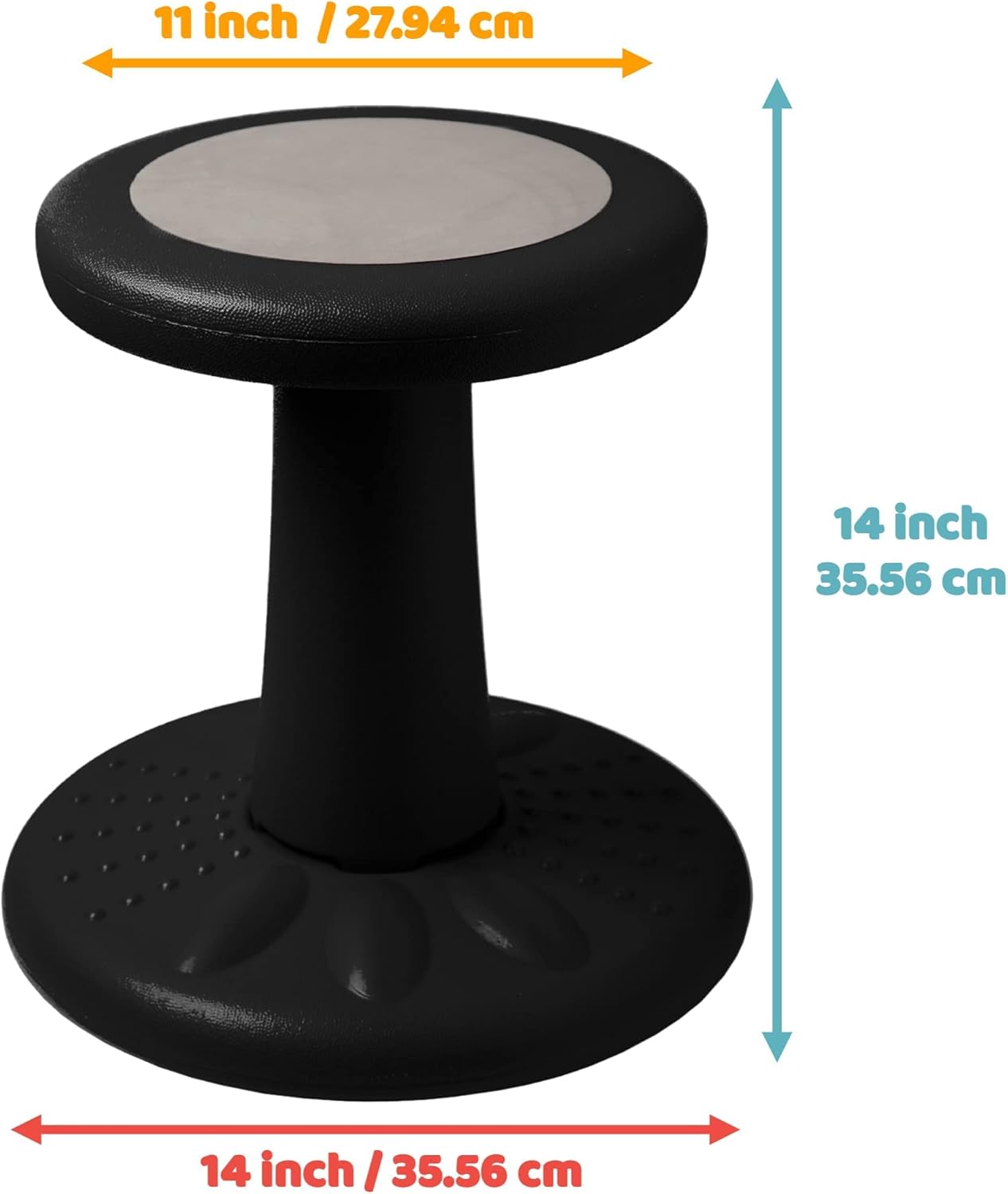 ActiveChairs Kids Wobble Chair, Flexible Preschool & Elementary Classroom Seating, Improves Focus, Posture & Helps ADHD/ADD, Sensory Chair, [Active Fidget Chairs], 14" Stool, Ages 3-7, Black