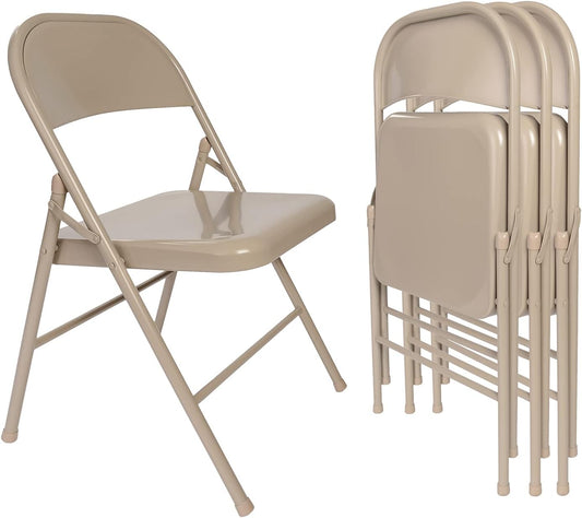 VECELO Metal Folding Chairs 4 Pack, Double Hinged Steel Frame Easy Foldable&Stackable for Office Kitchen Dinning Wedding Patio and Garden
