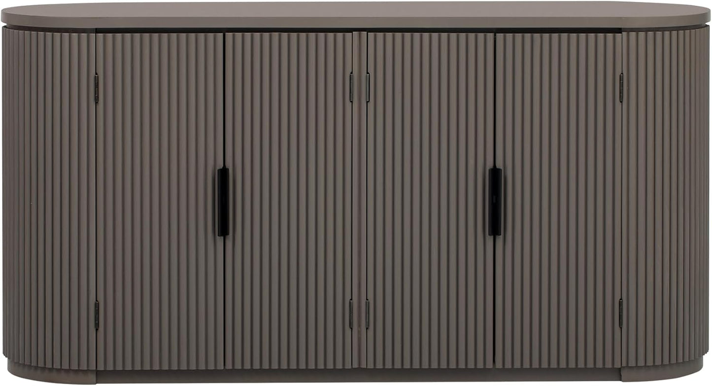 Merax 63" Large Sideboard, Vertical Striped Storage Cabinet with 4 Door, Metal Handles, Adjustable Shelf, Suitable for Study, Entryway and Living Room, Brown