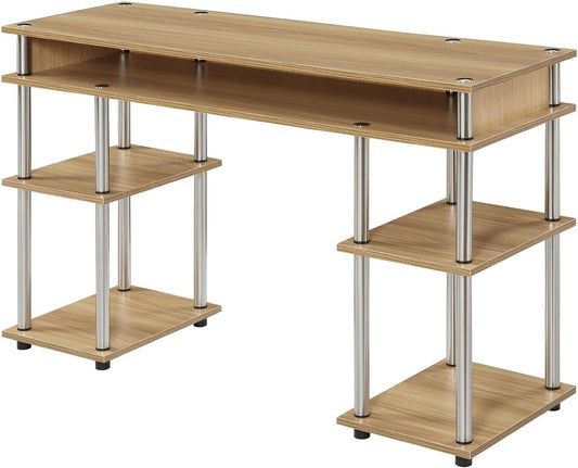 Convenience Concepts Designs2Go No Tools Desk Home Office Desk with Shelves, Corner Shelf Vanity Desk Computer Desk Nail Table for Nail Tech - 47.25" L x 15.75" W x 30" H, Light Oak